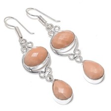 Pink Amazonite Gemstone Handmade 925 Sterling Silver Jewelry Earring Size 2.4"