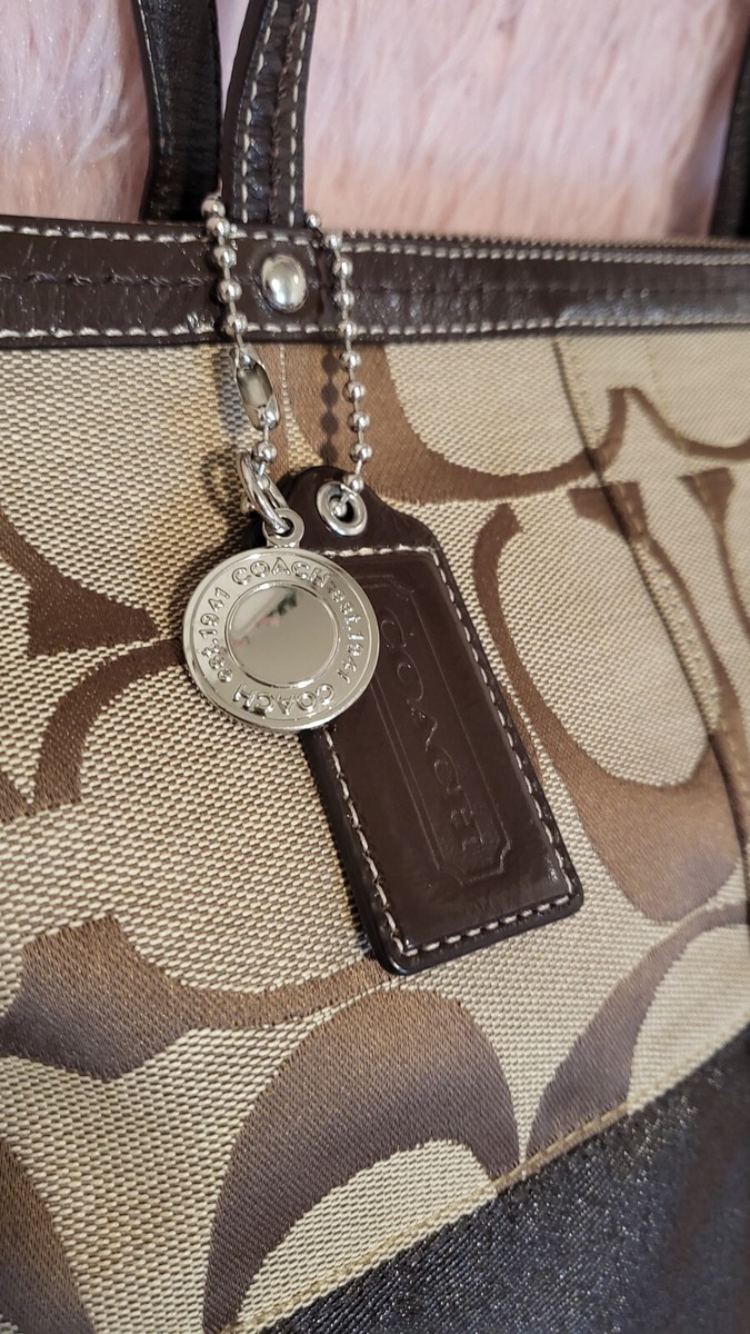Coach Signature Jacquard Brown Khaki Logo Handbag Purse F13548 | eBay