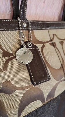 Coach Signature Jacquard Brown Khaki Logo Handbag Purse F13548 | eBay