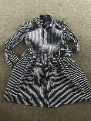 Ralph Lauren Polo girls buttoned Oxford Shirt dress Blue stripes