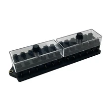 12 Way ATO / ATC Blade Fuse Block Panel .250 1/4" Tab with Clear Cover - UK Made