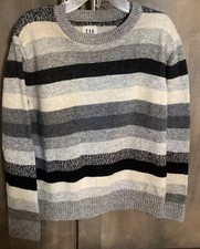 GAPKIDS BOY GRAY STRIPED CREWNECK SWEATER, SIZE SMALL, 6/7  
