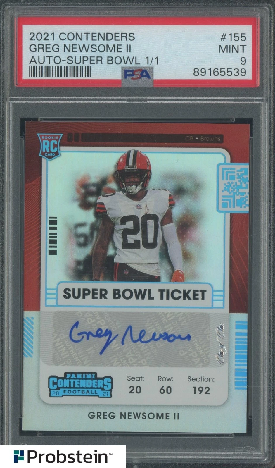 Greg Newsome II Panini Contenders #155 Autograph-Super Bowl 1/1