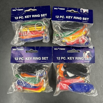 Lot of 4 Packs 12 Color Write Label Key Ring Chain Sets Cars Property Vallet