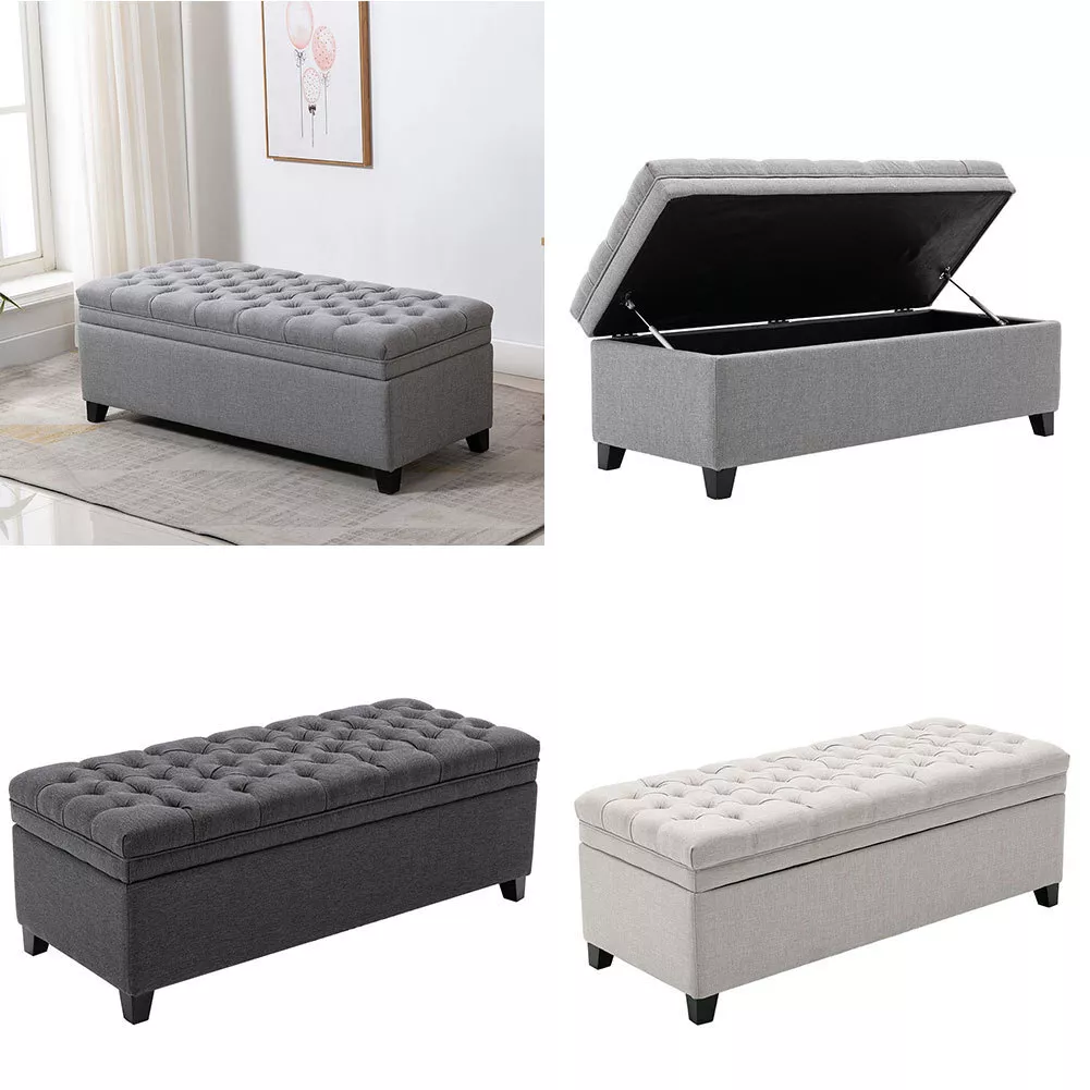 Upholstered Storage Ottoman Bench Chesterfield Bed End Hallway Seat Long Stool