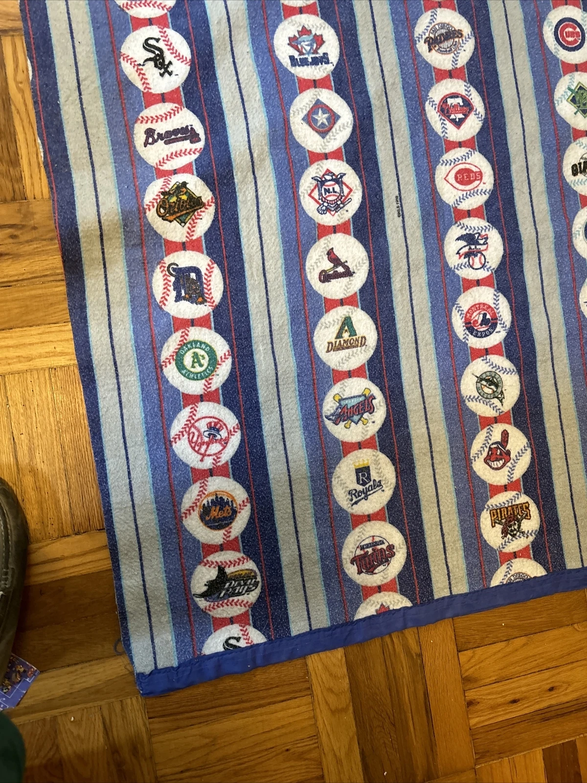 Vintage  Baseball Fleece Blanket Throwback Logos 1998 88 X 72