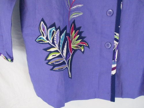 KOOS of Course Women Embellished Jacket Purple Sz Large Linen Blend Button CB90L - Picture 2 of 5