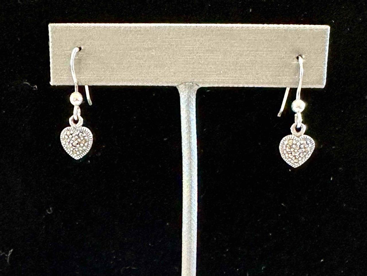 Marked MWSTH Sterling Silver Tiny Dangle Heart Ho… - image 1