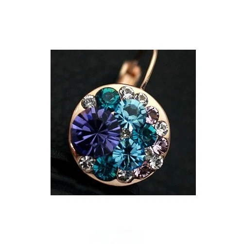 18K Rose Gold Plated Made With Swarovski Crystal Round Amethyst Hoop Earrings - Image 2 of 4