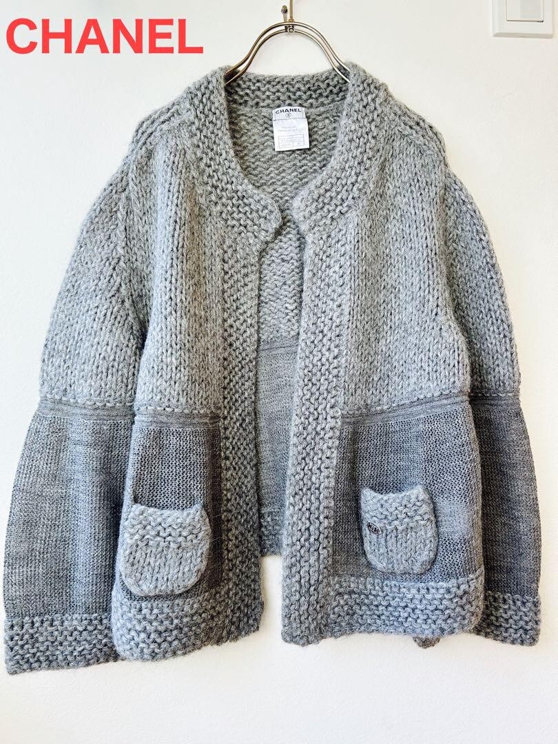 Used Chanel Knit Cardigan Tops Knit Sweater Women Size 42 Gray  