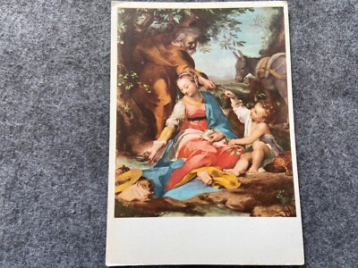 Rest during the flight into Egypt Vintage Italian Postcard