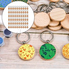 60 Pieces Natural Wooden Key Ring Round Blank Tag for Decoration 1.57x0.31inch