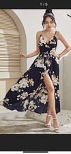 Shein Wrapped belted high low floral cami dress