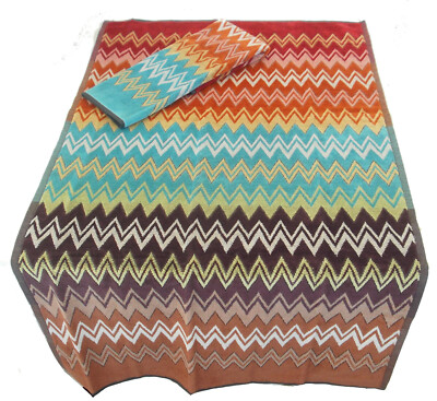 MISSONI HOME TOWEL SET COTTON VELOUR KNIT 3D EFFECT 16x24in 24x39in OTELLO 100