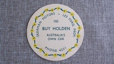 RARE Orig 1948 Skerman Motors 'BUY FX HOLDEN AUSTRALIA'S OWN CAR' Drink Coaster