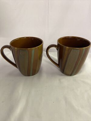 Lot Of 2~Sango Avanti Brown Coffee Cup Mug Stoneware Stripes Sand Retired  4722 | eBay