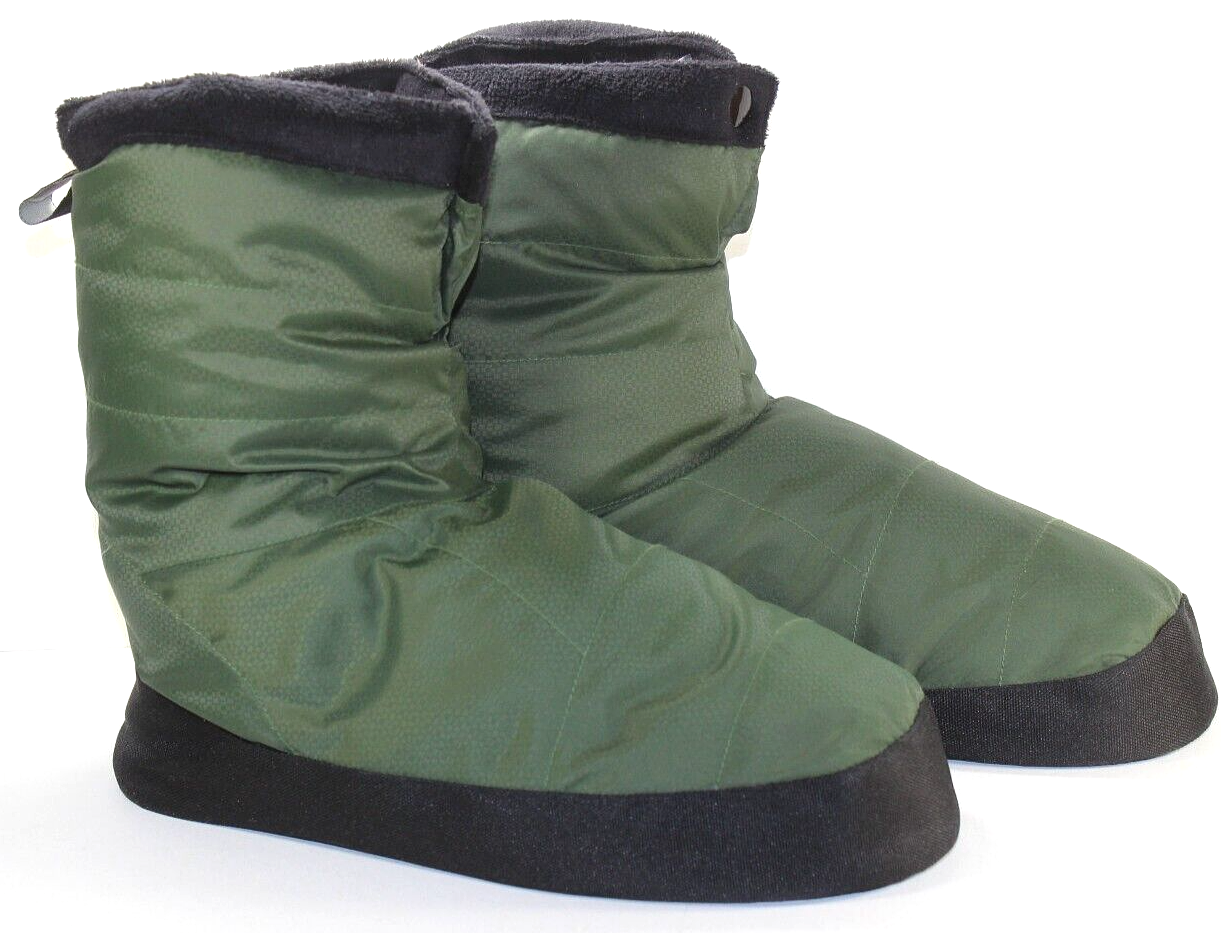 REI Men’s Duck Down Camp Booties sz MM Forest Green & Black Excellent