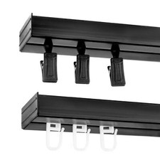 Single Curtain Rail Track Black PVC Ceiling SET with HOOKS or CLIPS 120 to 400cm