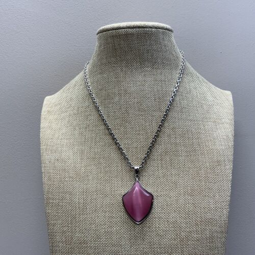 Chisel Stainless steel pink cats eye necklace in silver tone  - Picture 1 of 7