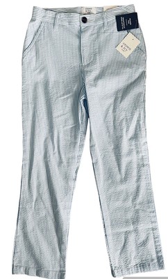 Crown & Ivy Kids Cotton Seersucker Pants Blue & White Boys 7 New w/ Tags