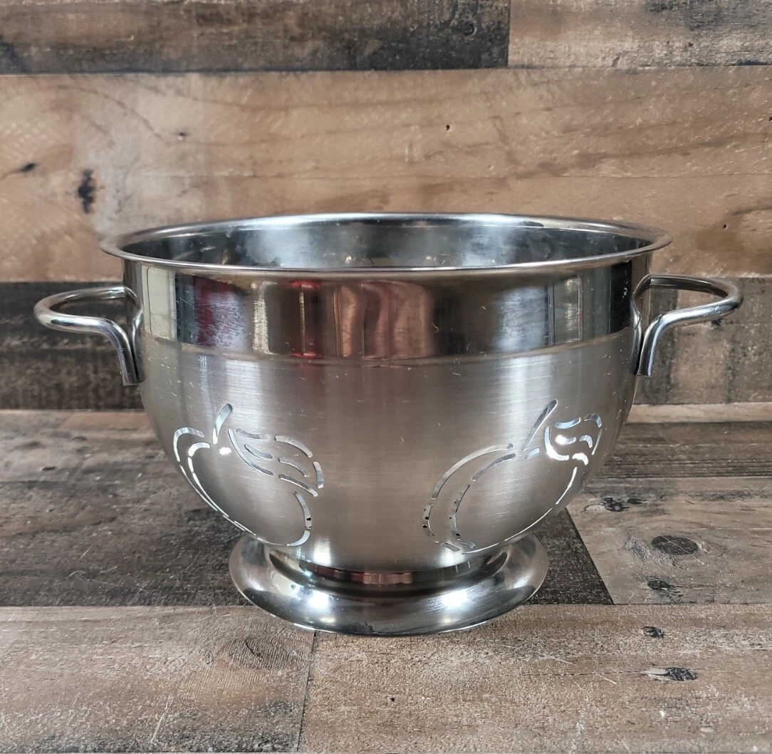 Stainless Steel Footed Colander Peach Design 9" EUC