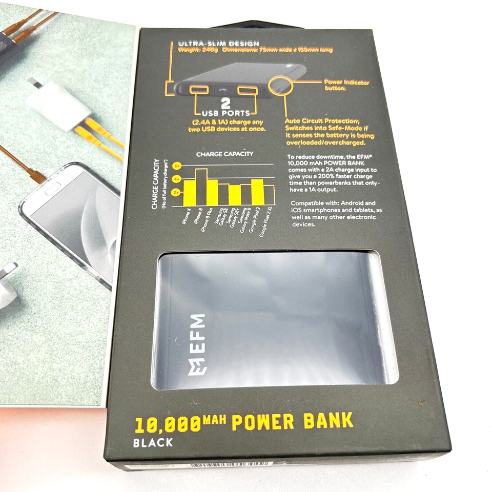 EFM 10000mAh Power Bank with Micro USB Cable - Black - Image 4 of 4