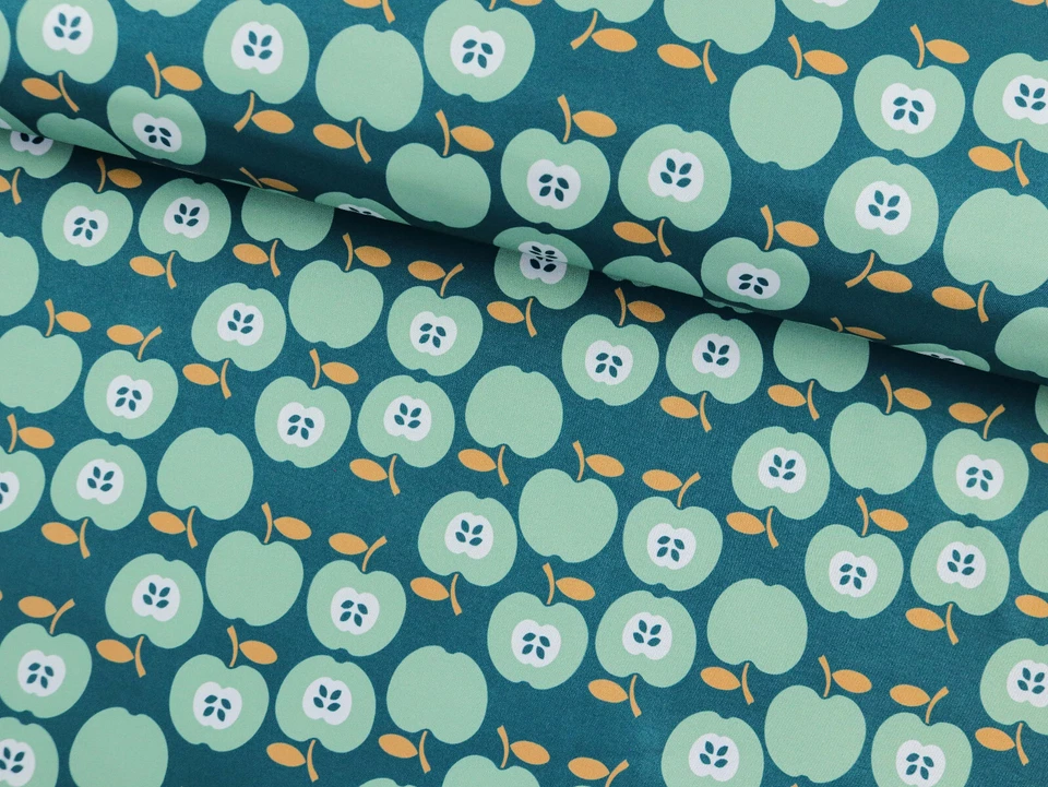 SOFTSHELL Stoff Outdoorstoff winddicht Apfel Retro auf PETROLGRÜN EUR 15,98/m