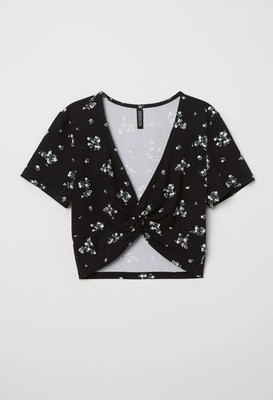 H&M Divided Schwarzes Oberteil S 36 Blumenmuster Crop Top Floral Geblümt