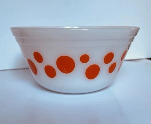 Vintage Federal Glass Oven Ware Orange Polka Dot 6" Mixing Bowl