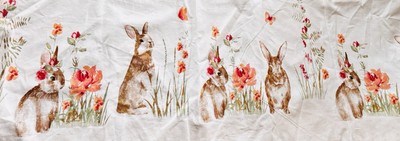 Spring Table Runner Painted Rabbits Flowers Butterflies Gold Leaf Cottagecore