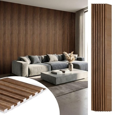 WPC Acoustic Slat Wall Panels 8-Pack 96'' x 6'', Accent 3D Wall Panel for Int...