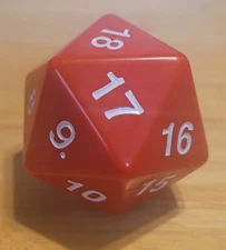 Koplow Games 55mm D20 Opaque Red with White Countdown Die Life Counter Spindown
