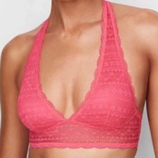 Victoria  s Secret Women  s Size Medium Lace Bralette Halter Cameilla Rose Pink