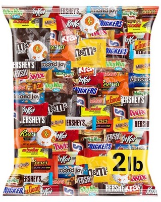 Chocolate Assorted Bulk Candy Variety Pack 2lb  Mini Chocolate Bars, Milk & D...