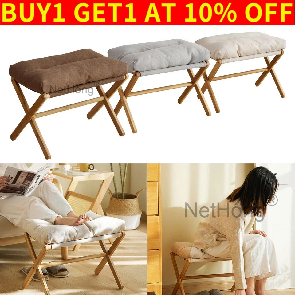 UnderDesk Footstool Chair Stool Rectangle Padded Rest Seat Pouffe Bamboo Legs UK - Image 2 of 4