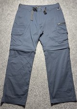 BC Clothing Convertible Cargo Pants Men L 36x30 Blue Stretch Waist Belted Hiking