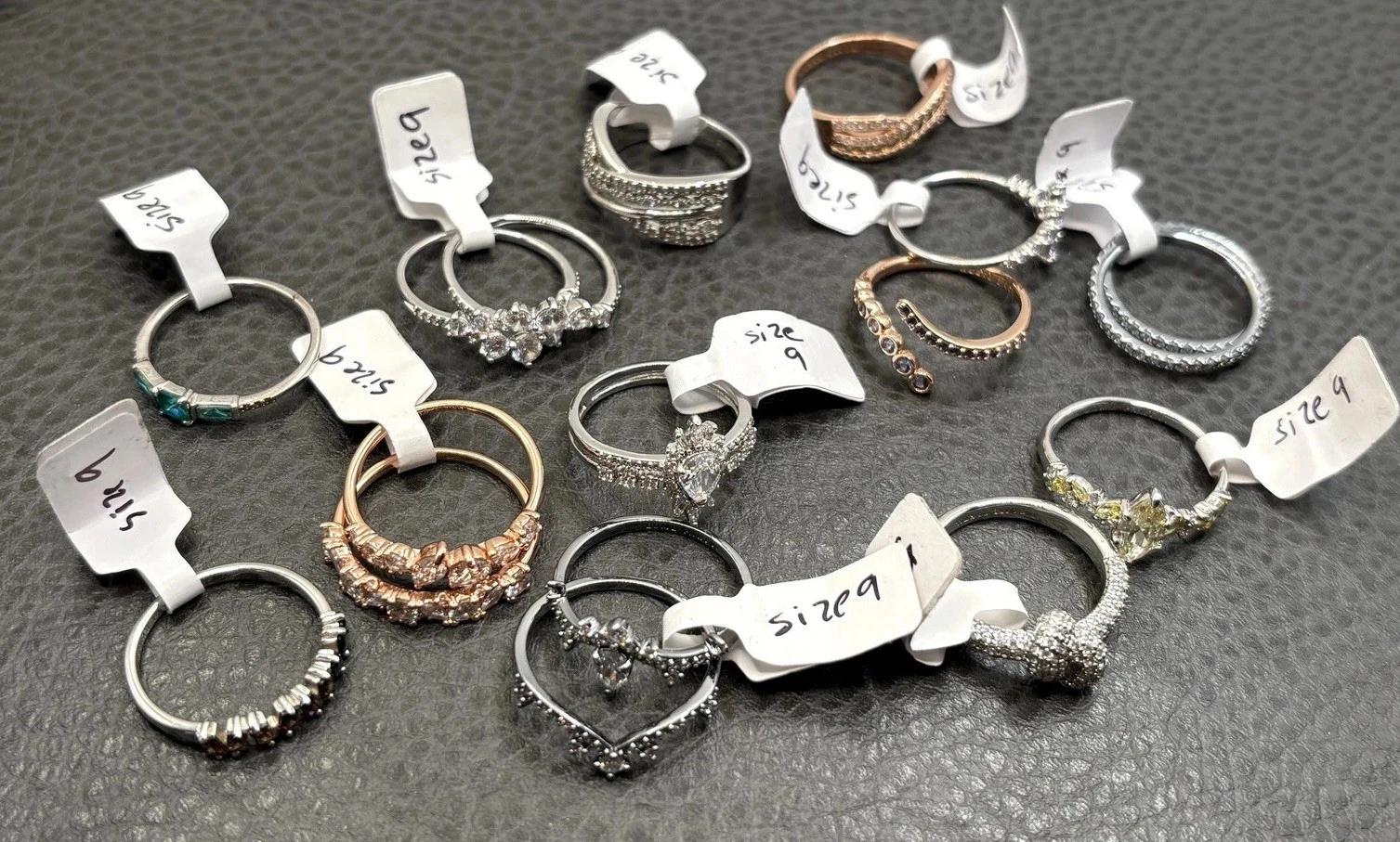Lot Of Bomb Party Rings Cocktail Statement Crystal Silver / Rose / Gold Tone - product detail image 7