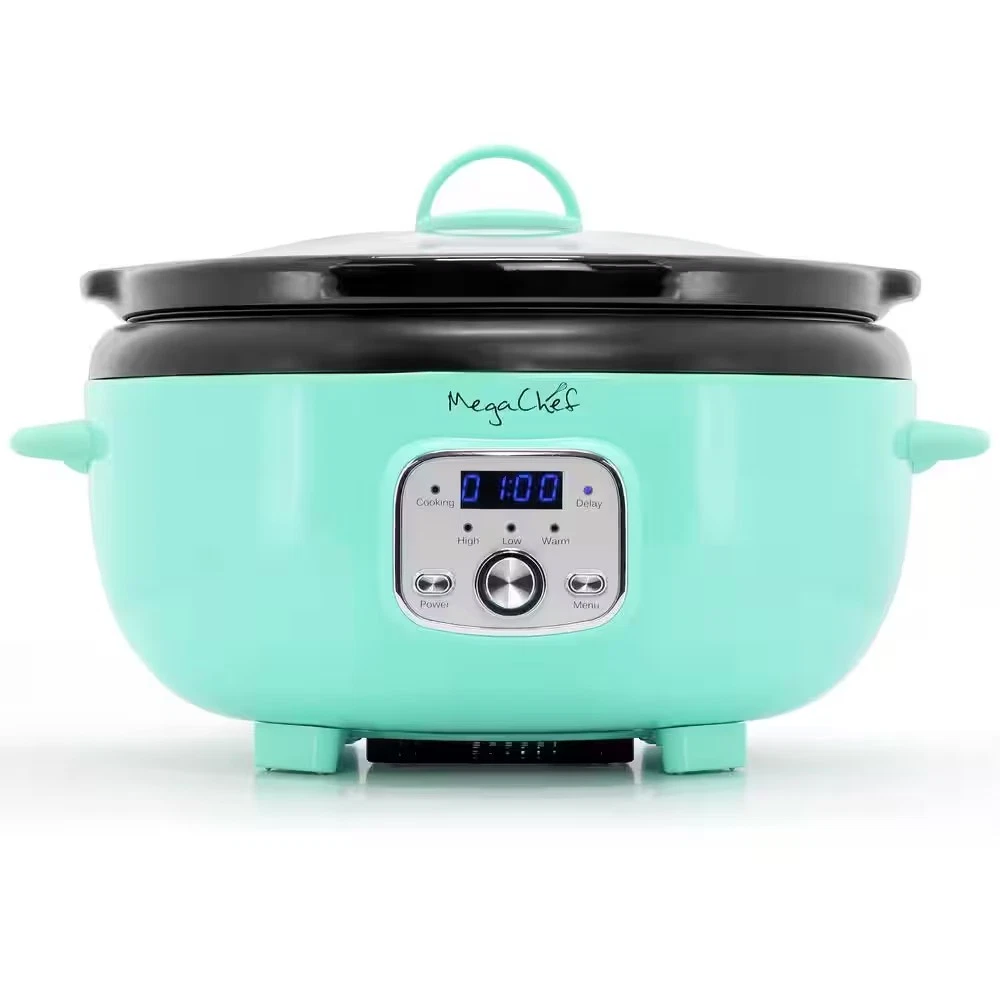 MegaChef Digital Slow Cooker 6.8Qt Oval Turquoise Ceramic Pot Dishwasher Safe
