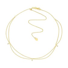 Natural Diamond 14K Yellow Gold Drape Chain Choker Necklace Hollow 15"-17"