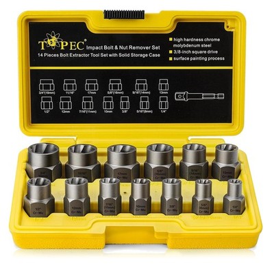 High Torque 13-Piece Impact Bolt Extractor Set - Rusted Nut Remover Included