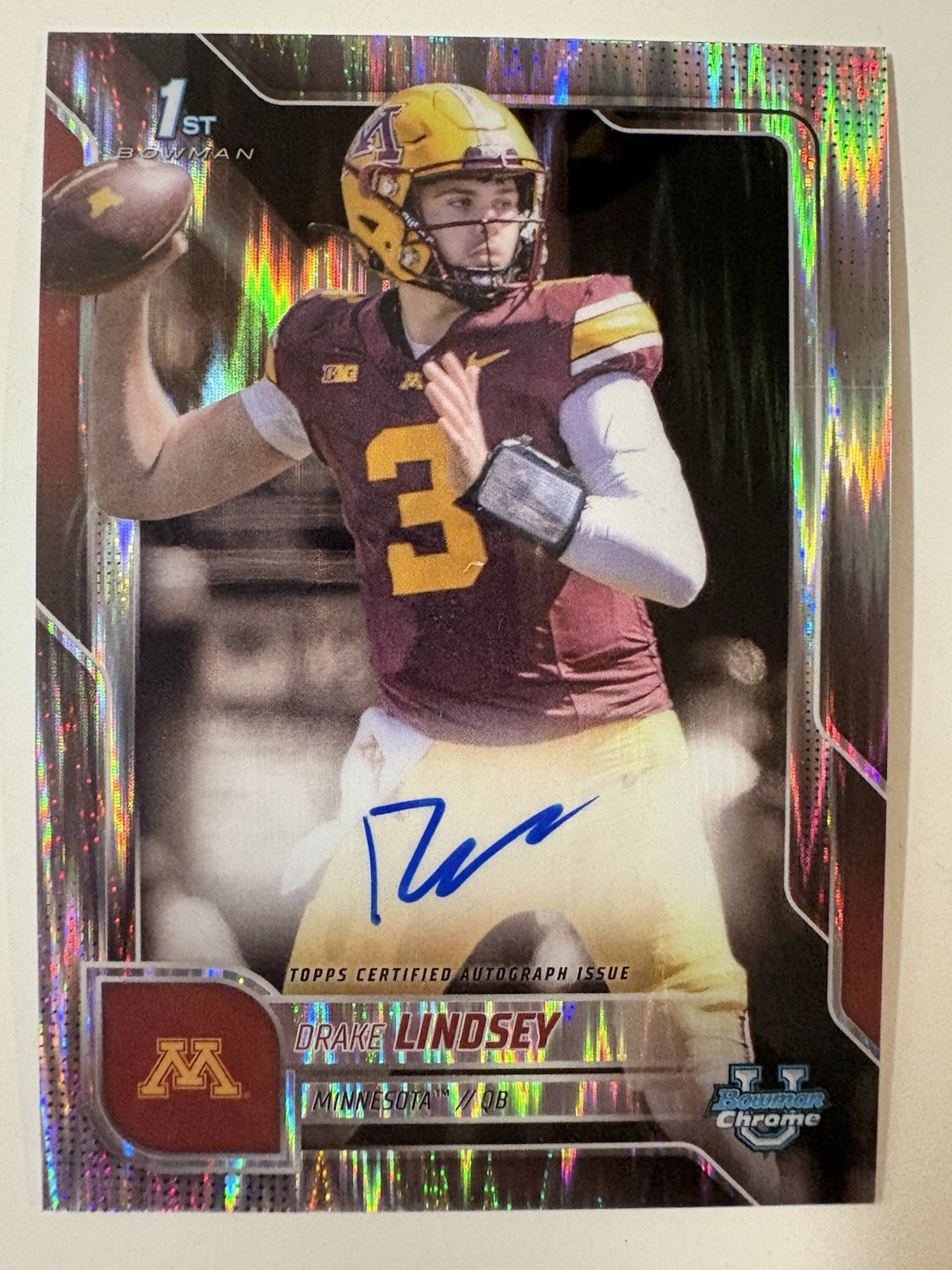 DRAKE LINDSEY 2025 Bowman University Chrome 1st Stealth Refractor ON CARD AUTO
