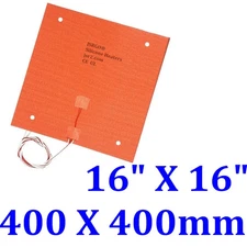 Silicone Heating Pad JSRGO 3D Printer Heated Bed Build Plate 16" X16" 3M 4 Holes