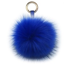 Faux Fox Fur Royal Blue Soft Pom Pom Keychain Car Phone Handbag Accessory Key