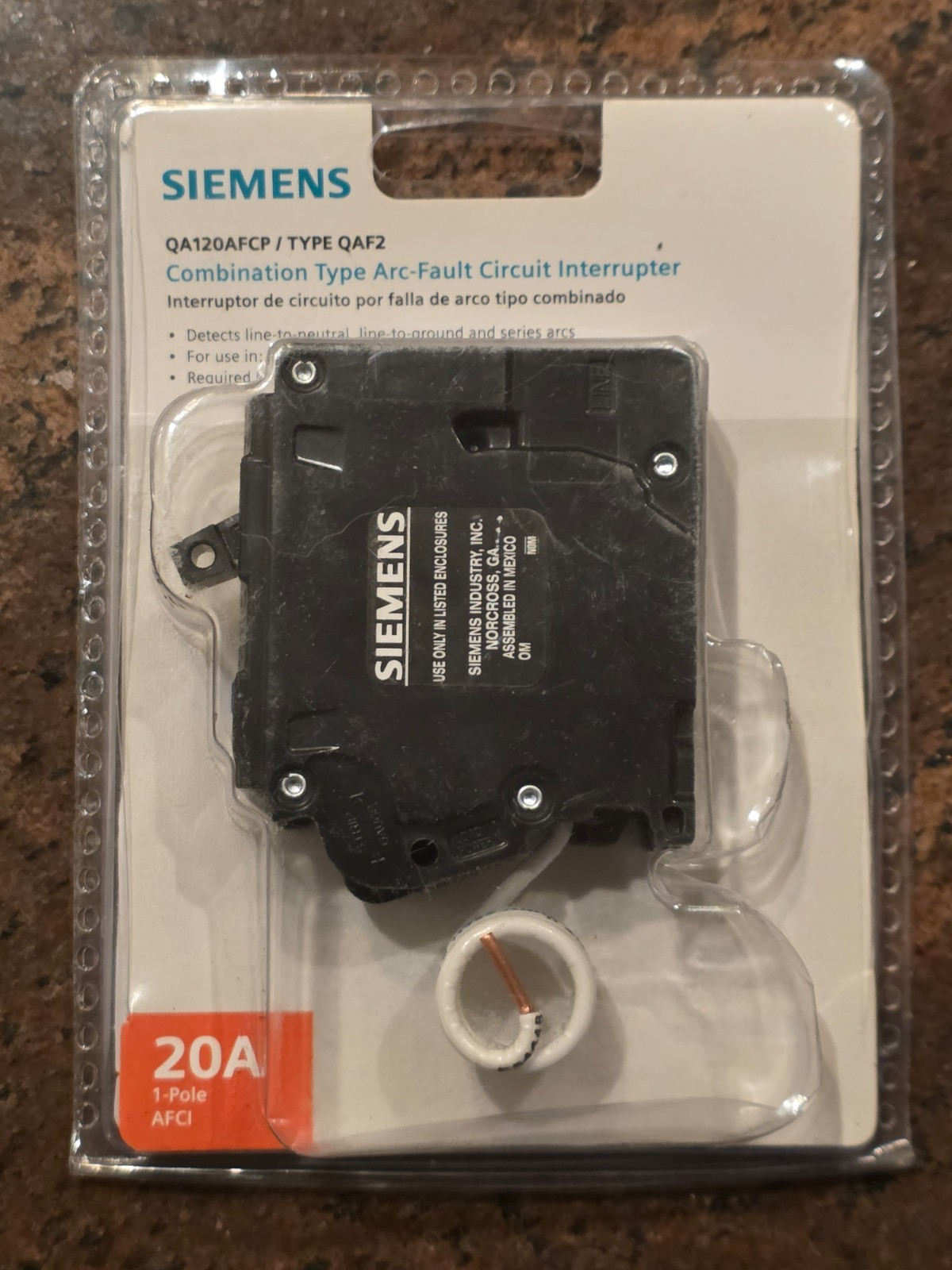 Siemens QA120AFCP Type QAF2 20A 120V 1 Pole Combination AFCI Circuit ...