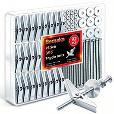 Bemaka 92Pcs 3/16 Inch Toggle Bolts for Drywall, 3/16", Silver - 3/16"