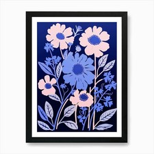 Blue Flower Illustration Asters 6 A Framed Wall Art Poster Canvas Print Picture