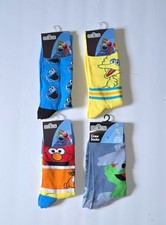 Sesame Street Cartoon Character Crew Men's Socks 4-Pair NWT