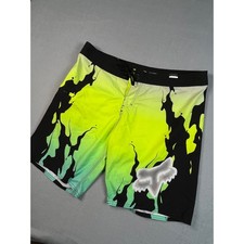 Fox Racing Board Shorts Men Large 36 Neon Green Black Flame Logo