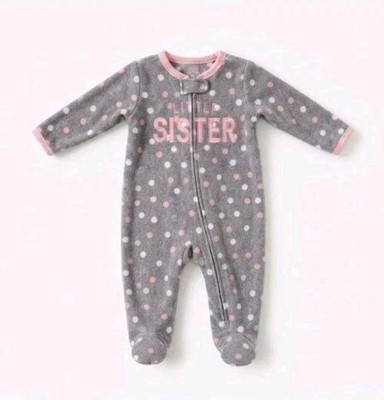 Carter's Strampler Fleece Gr 68 6 Monate Grau Rosa Punkte Little Sister Schlaf