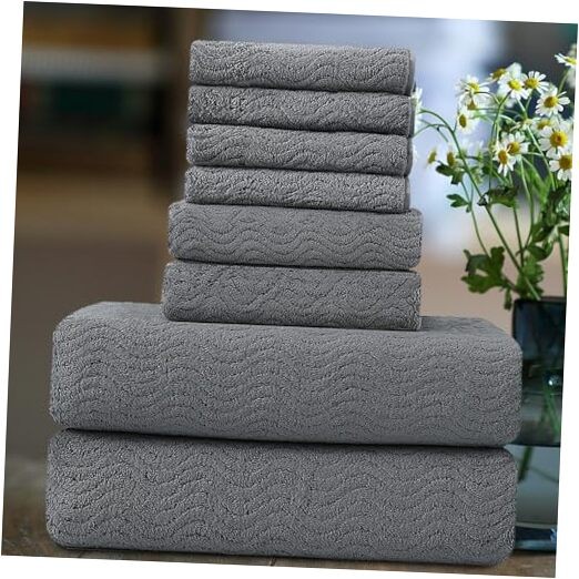 Ultra Soft 8-Piece Dark Gray Textured Bath Towel Set